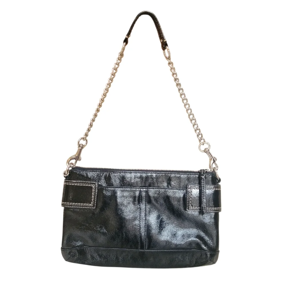 Coach Soho Chain Buckle Patent Leather Black Clutch Moto Handbag 90's Y2K